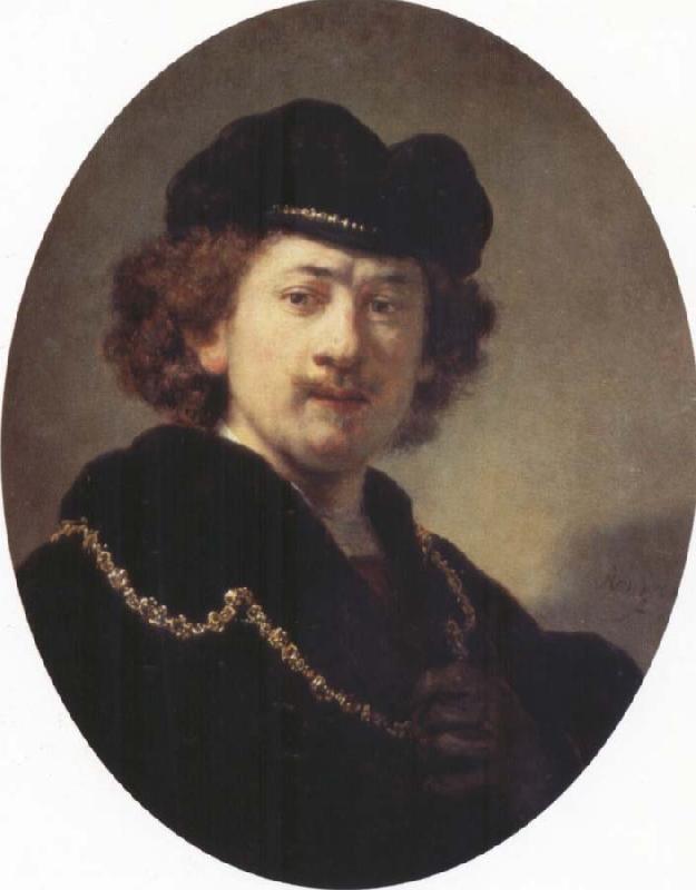 REMBRANDT Harmenszoon van Rijn Self-Portrait with Hat and Gold Chain oil painting picture